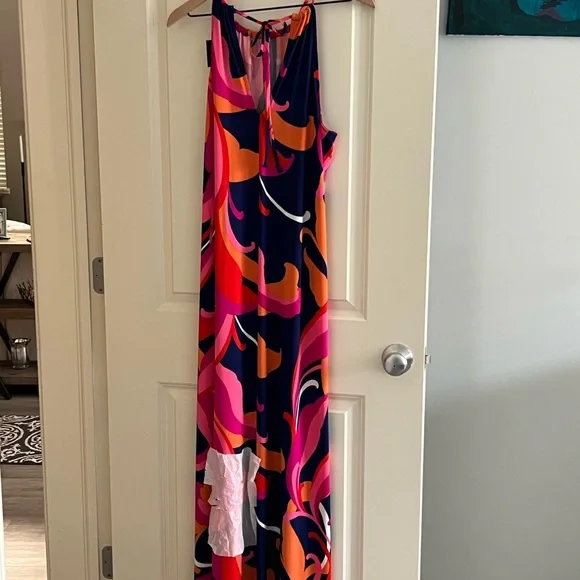 NWT Trina Turk Floral Scroll Halter Maxi Dress Size L - Picture 5 of 10